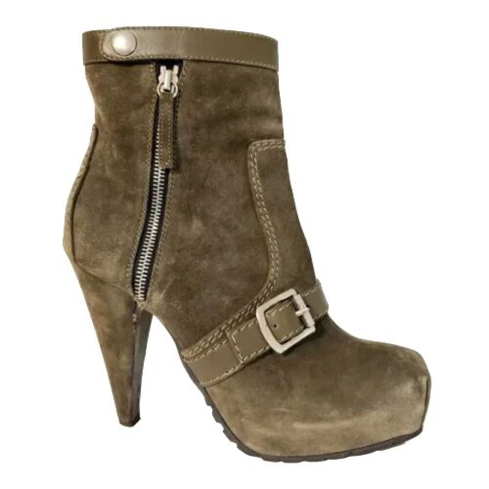 Loeffler Randall suede Heeled Boot Combat Moto 40/9‎ Rugged Green Platform Rock